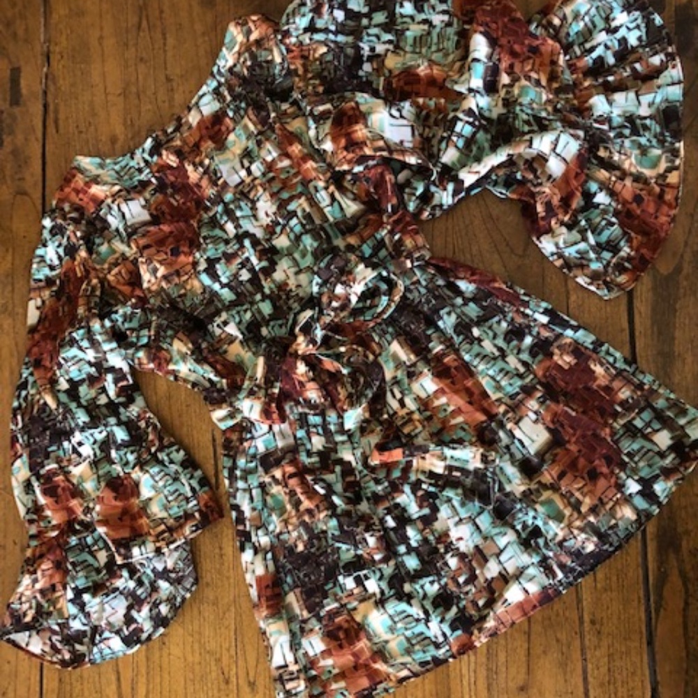 Women's Betsey Johnson Earthy Tone Print Baby Doll Top S